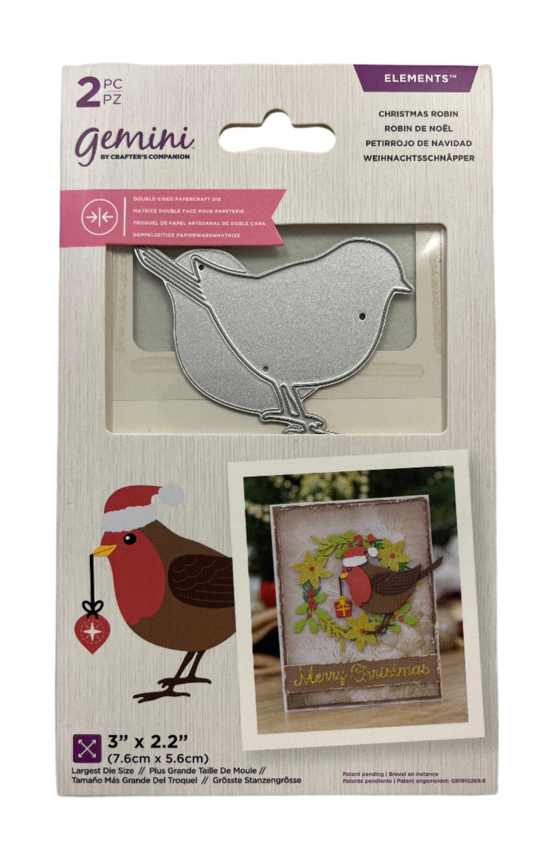 Package of Gemini metal die with bird design on a white background