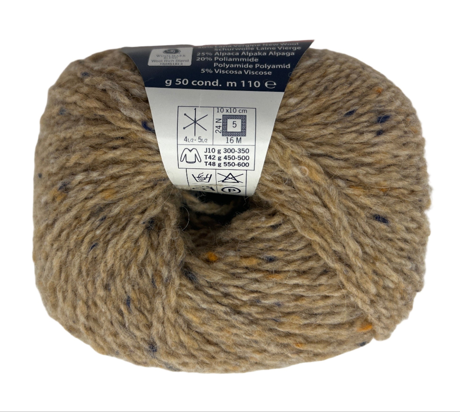 Ball of yarn with a label on a white background