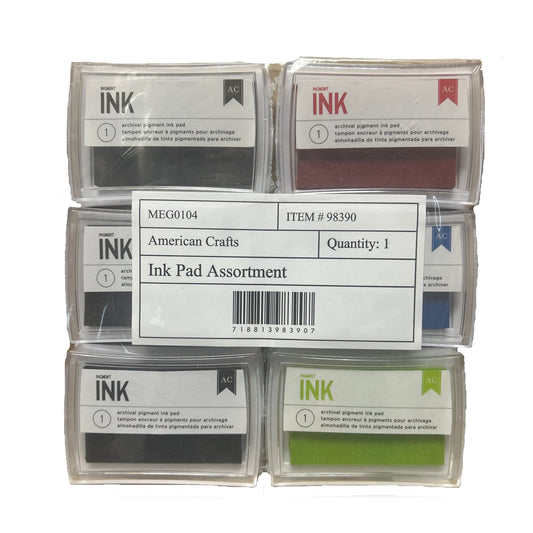 Assortment of ink pads with labels on a white background