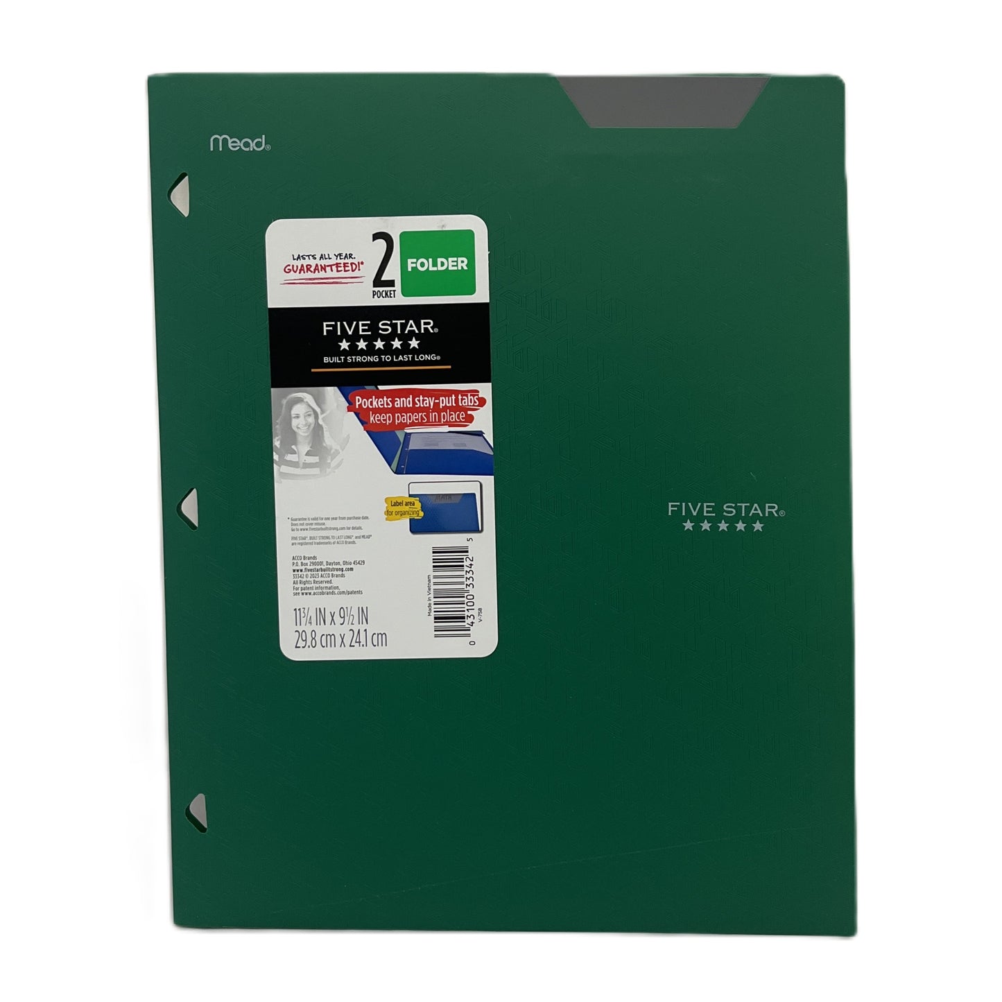 Green Five Star folder with a label on a white background