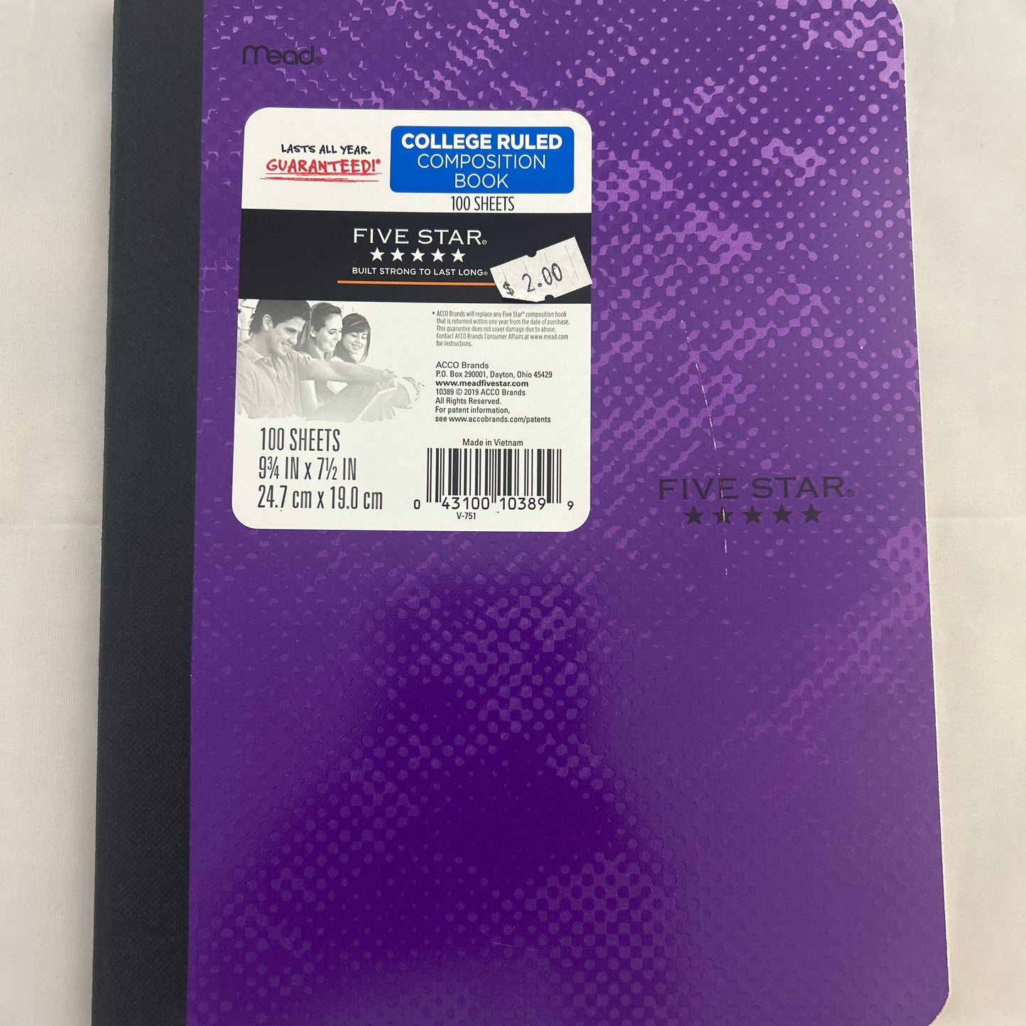 Purple notebook with Five Star branding on a white background