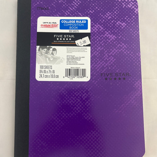Purple notebook with Five Star branding on a white background