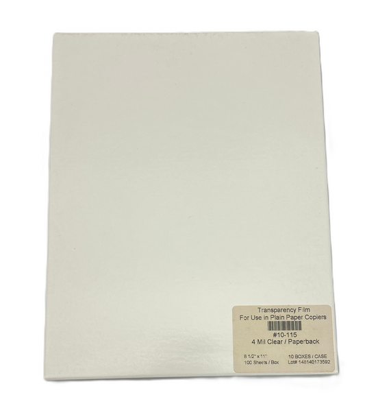 Sheet of transparency film for plain paper copiers on a white background