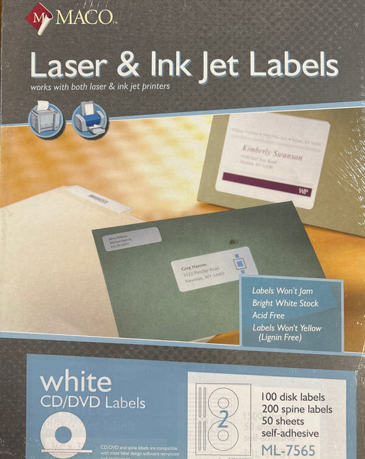 Maco laser and inkjet labels packaging on a wooden surface