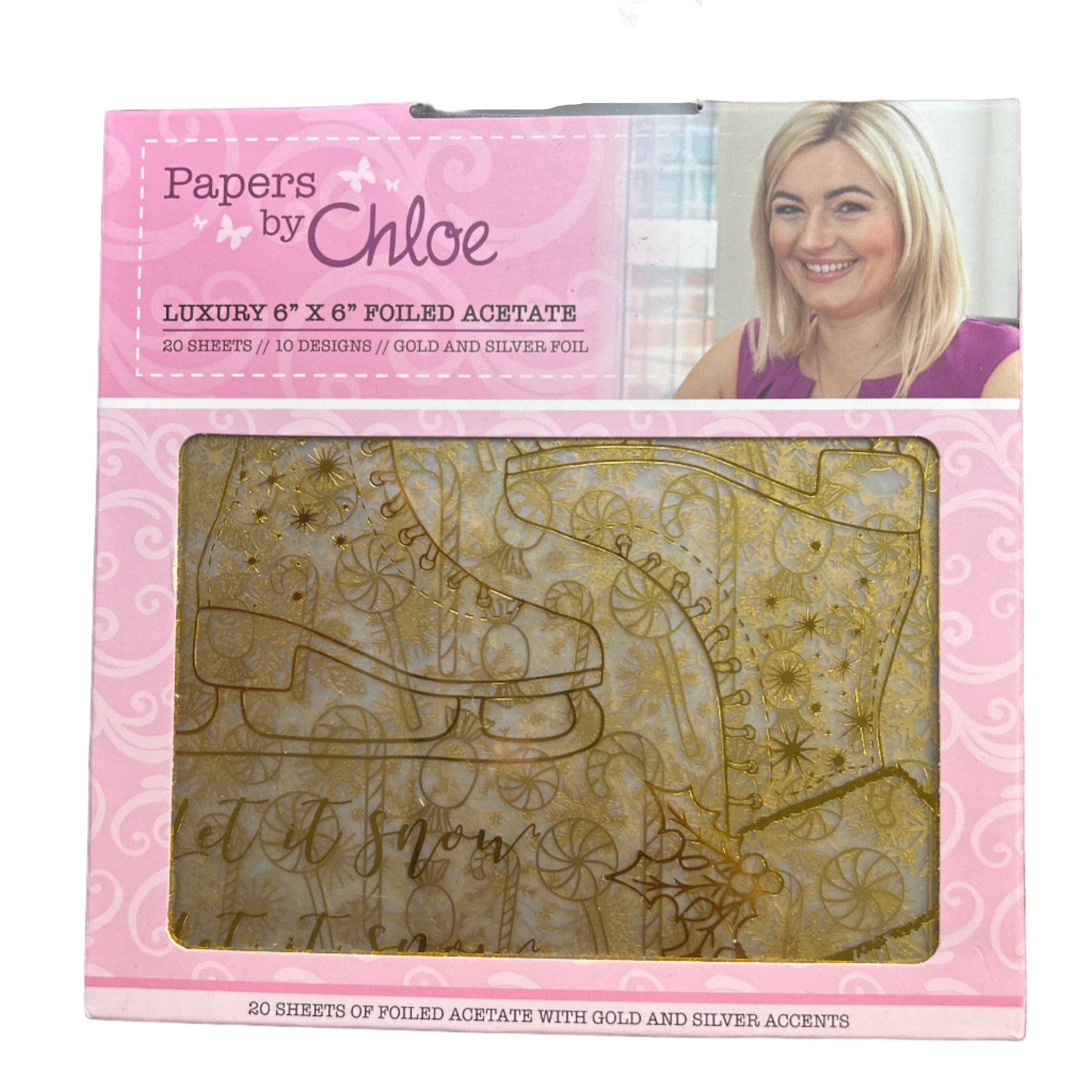 Packaging of 'Papers by Chloe' with a design on a wooden surface
