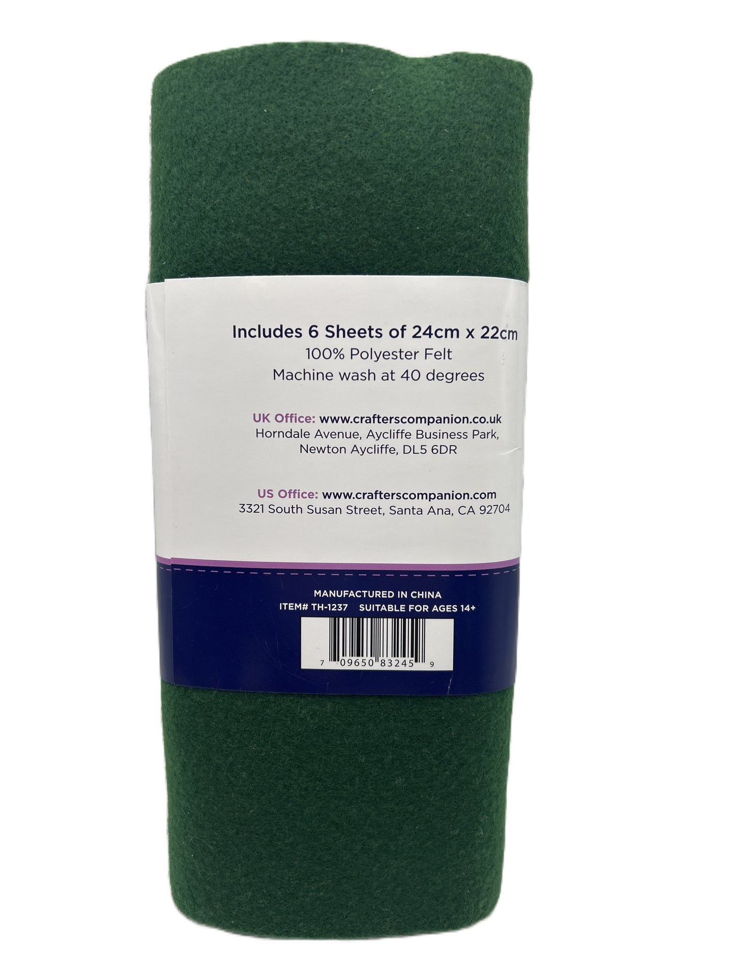 Green felt sheet with a label on a white background