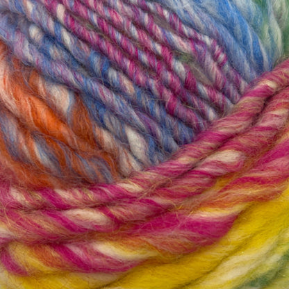 Multicolored skein of yarn on a white background