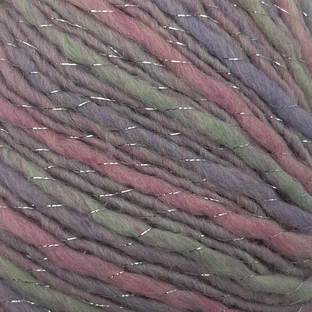 Close-up of multicolored yarn with metallic threads