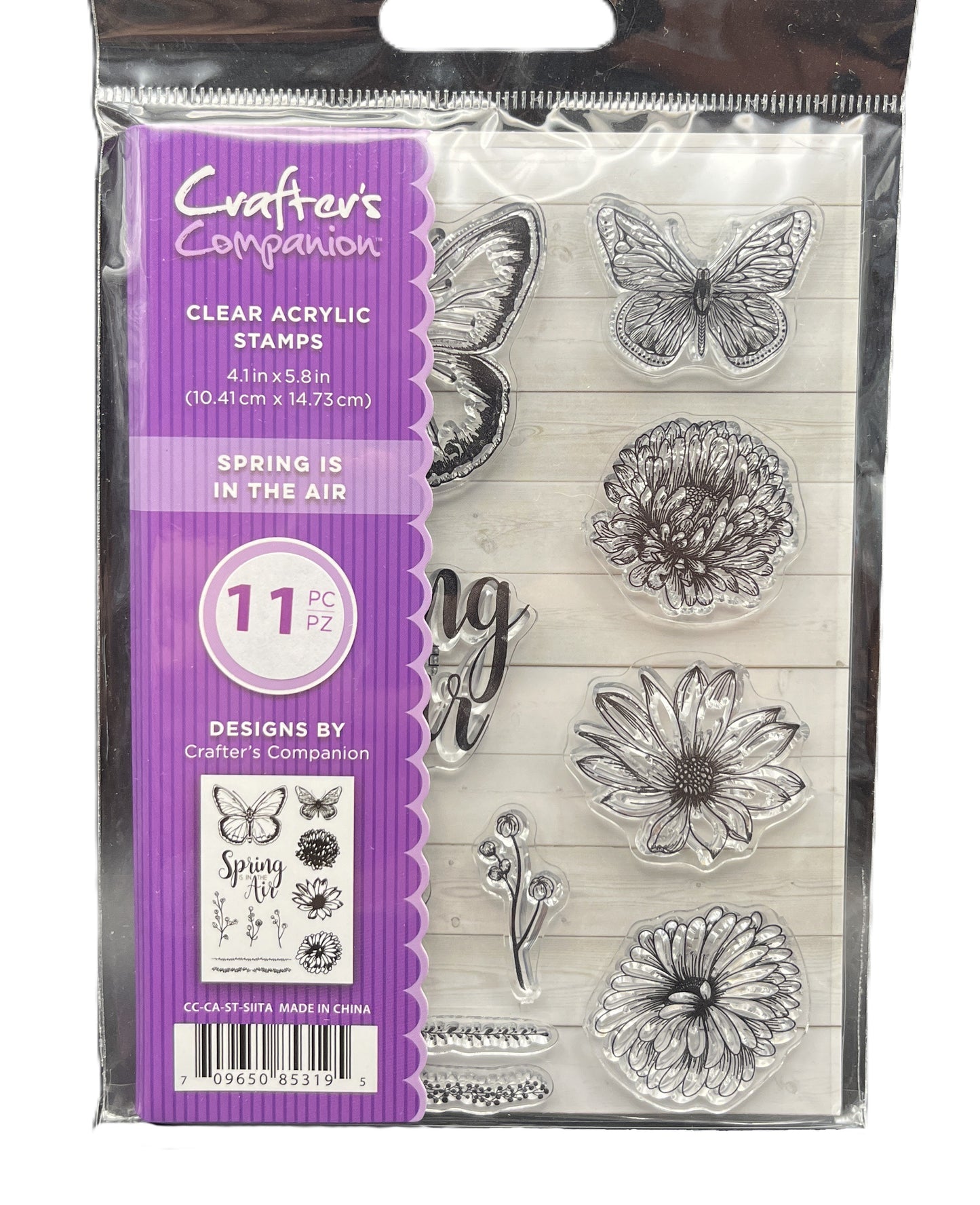 Pack of clear acrylic stamps with butterfly and floral designs by Crafter's Companion.