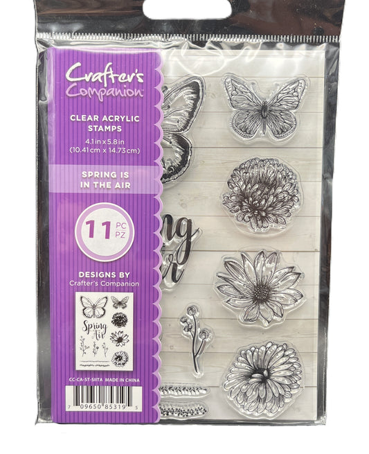 Pack of clear acrylic stamps with butterfly and floral designs by Crafter's Companion.
