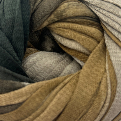 Ball of multicolored yarn on a white background