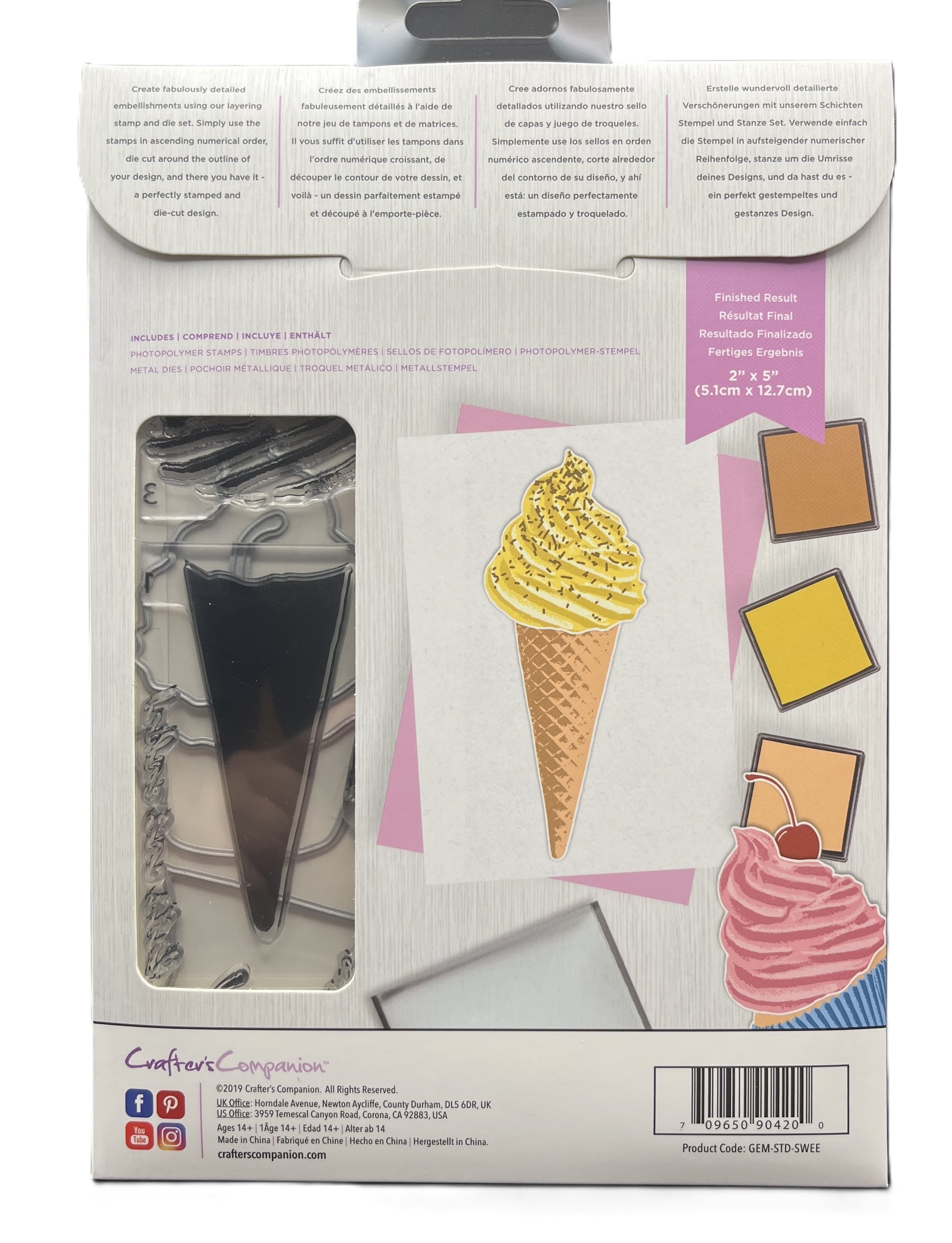 Packaging of a die-cutting set with ice cream cone and related items.
