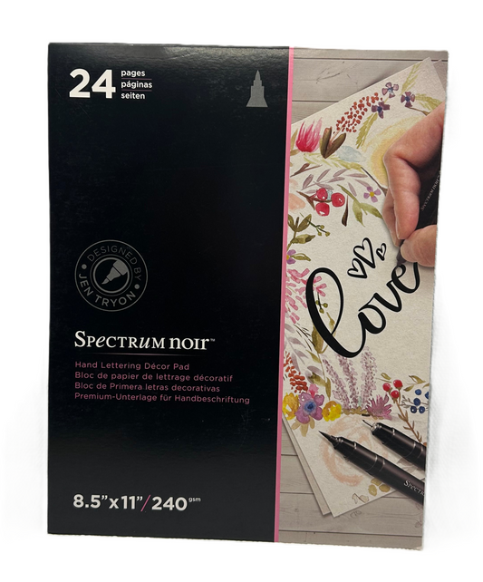 Spectrum Noir hand lettering decor pad with black cover and decorative paper on white background