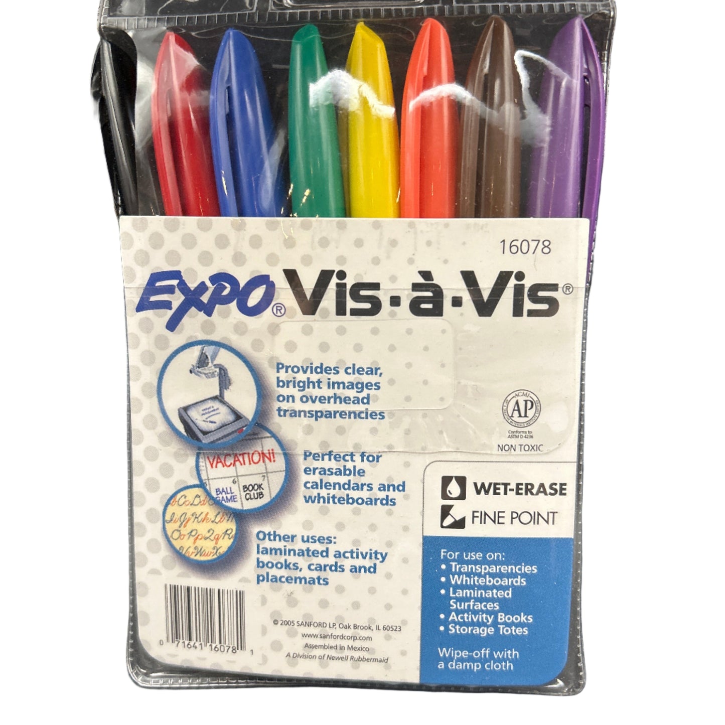 Packaged set of Expo Vis-à-Vis dry erase markers on a black background