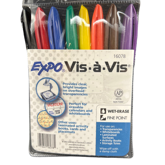 Packaged set of Expo Vis-à-Vis dry erase markers on a black background