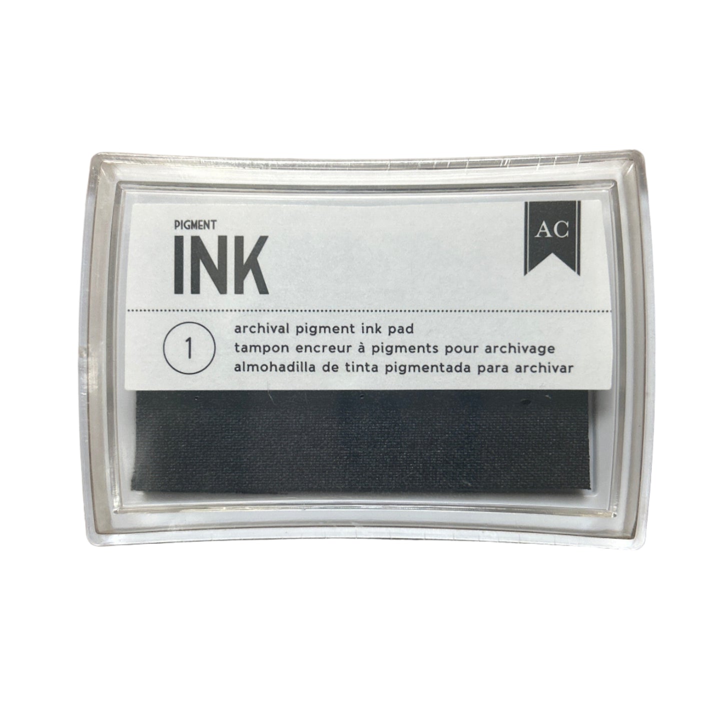 Ink pad with a label indicating it is an archival pigment ink pad, brand 'AC' visible.
