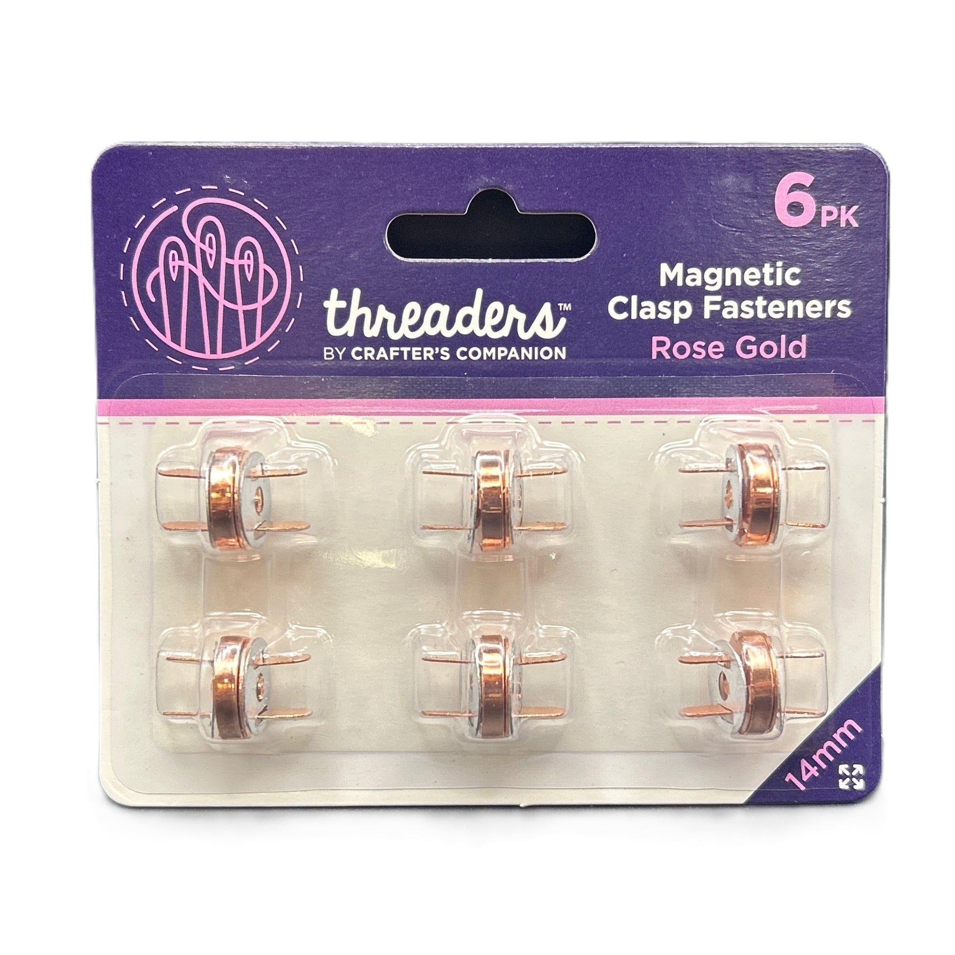 Pack of magnetic clasp fasteners in rose gold by Threaders on a white background