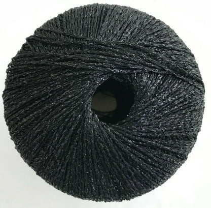 Ball of dark gray yarn on a white background