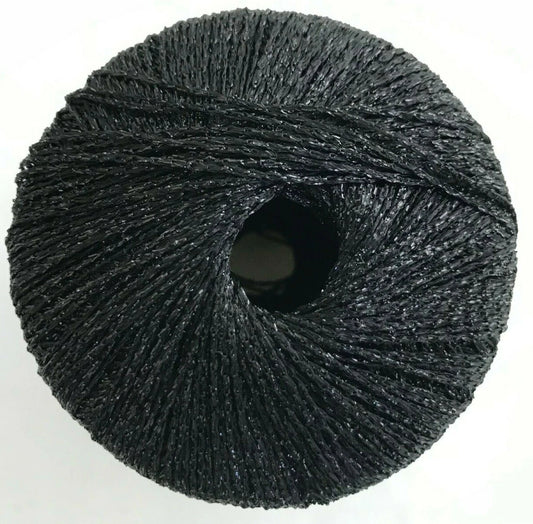 Ball of dark gray yarn on a white background
