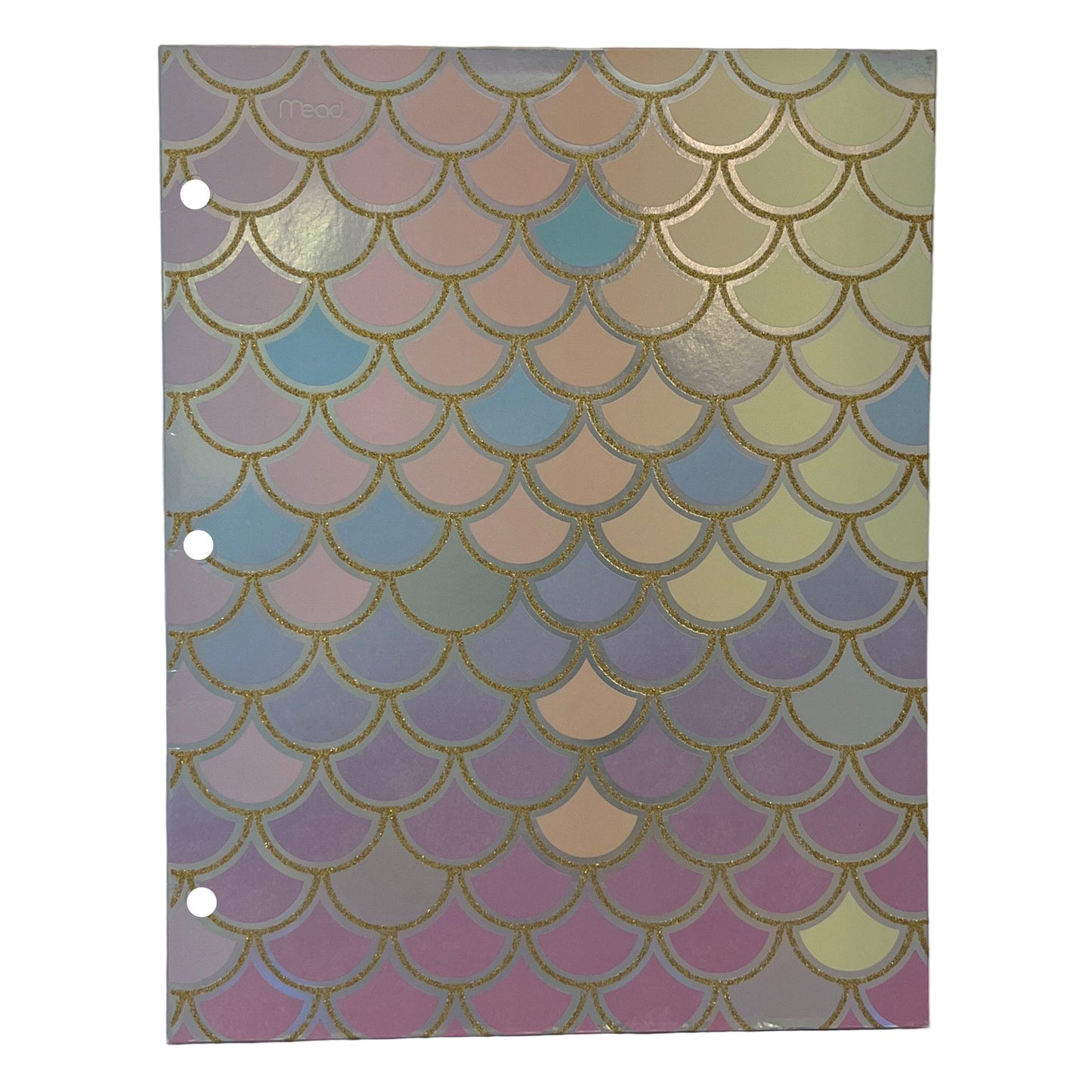 Notebook with mermaid scale pattern on a white background