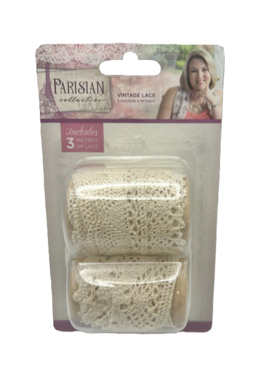 Packaged vintage lace with Parisian Collection branding on a white background