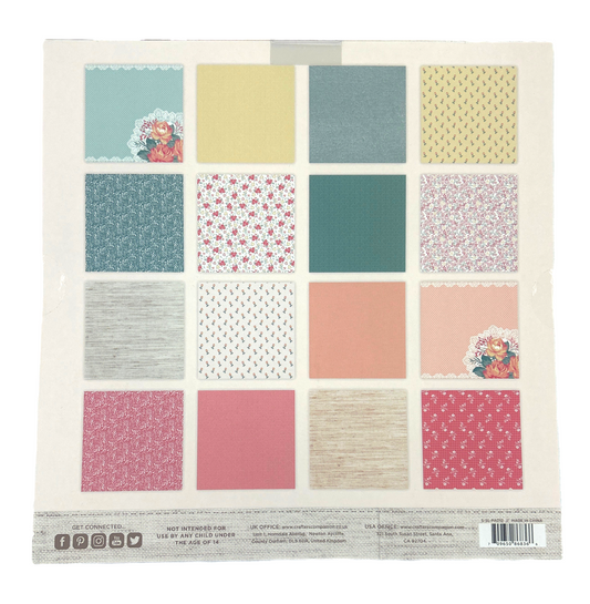 Collection of patterned paper sheets arranged in a grid on a white background