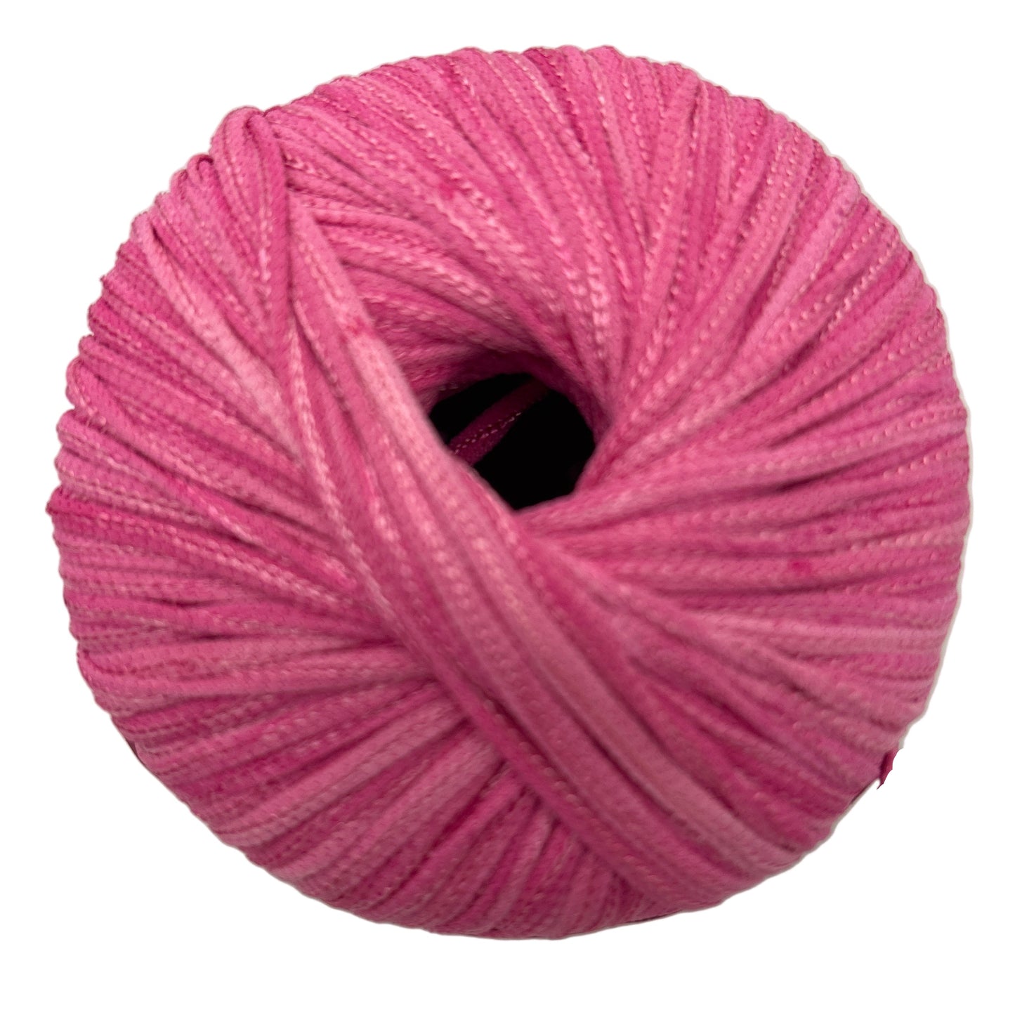 Pink yarn ball on a white background