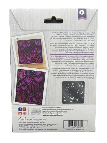 Package of stencils with heart designs on a white background