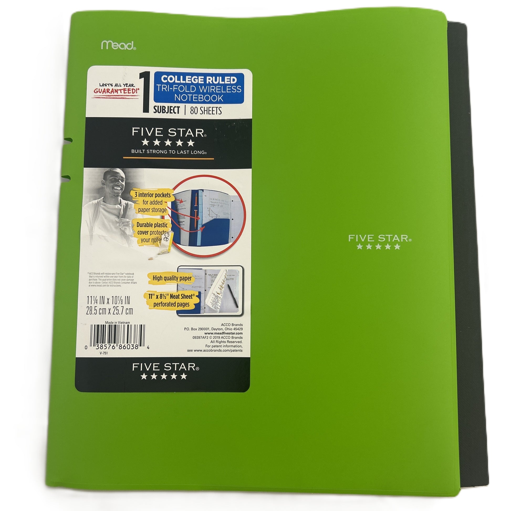 Green Five Star binder with label on a white background