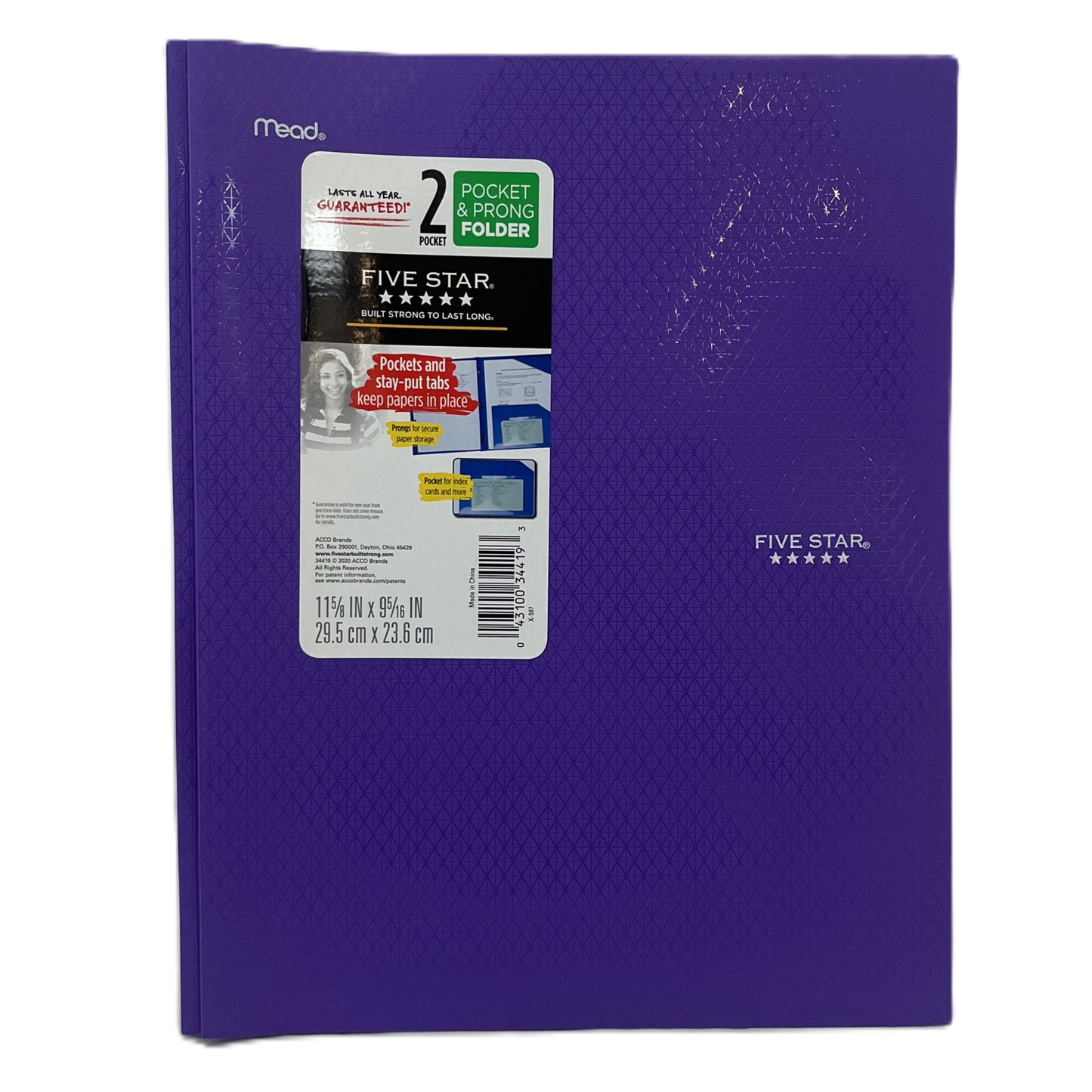 Purple Five Star folder with a label on a white background