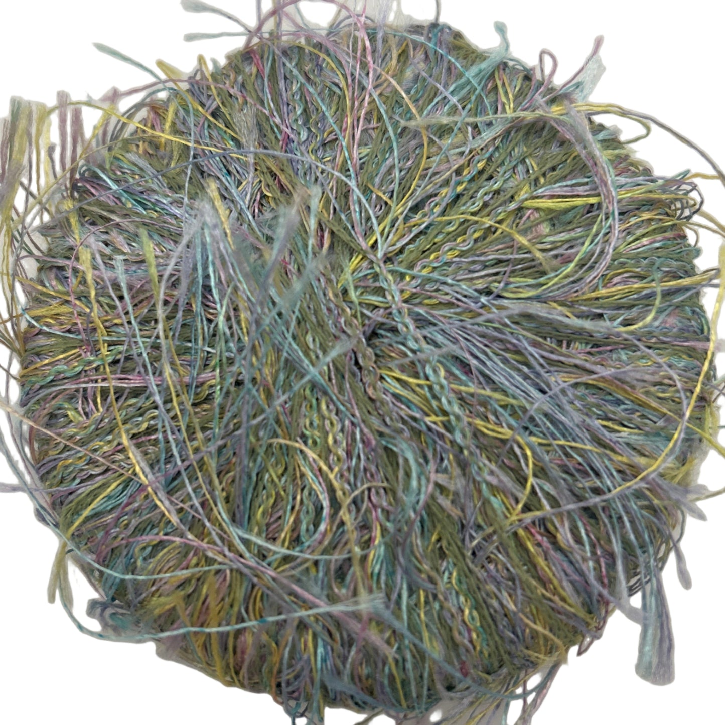 Multicolored yarn ball on a white background