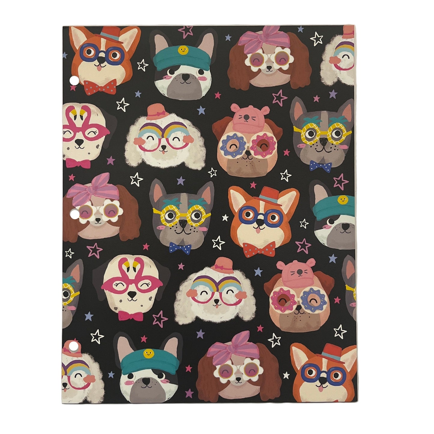 Patterned paper with cartoon animals wearing glasses on a white background