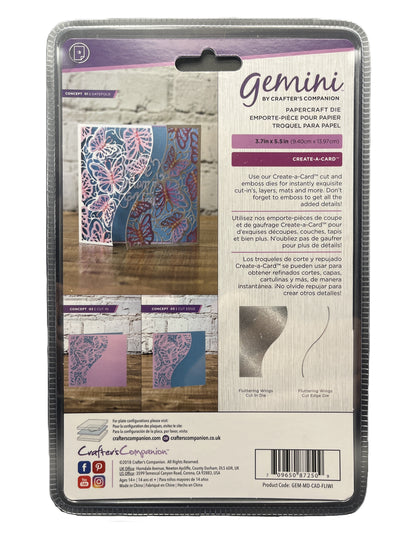 Packaging of Gemini by Crafter's Companion paper crafting tool with images and text on a white background.