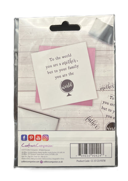 Packaging of a card with a message and a globe illustration, featuring the brand 'Mother's Companion'.