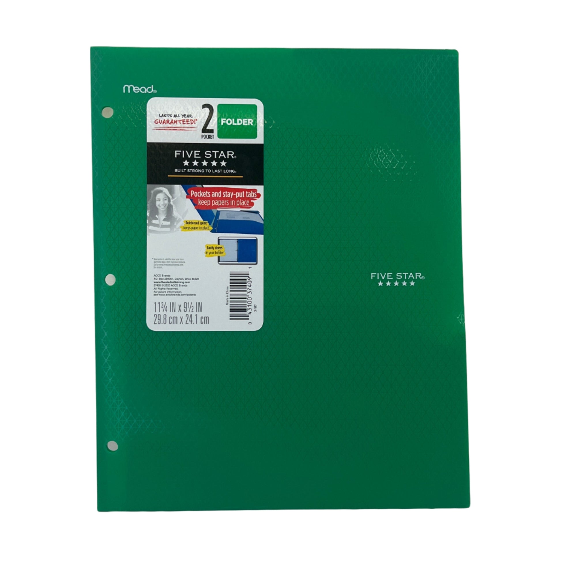 Green Five Star folder with a label on a white background