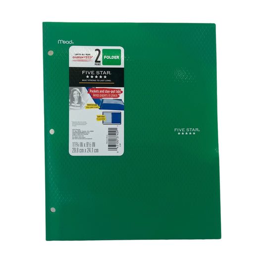 Green Five Star folder with a label on a white background