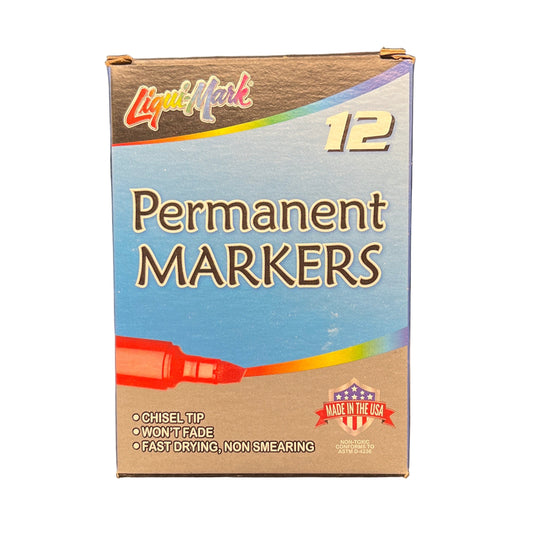 Box of Liquid Markers with a red marker on a white background