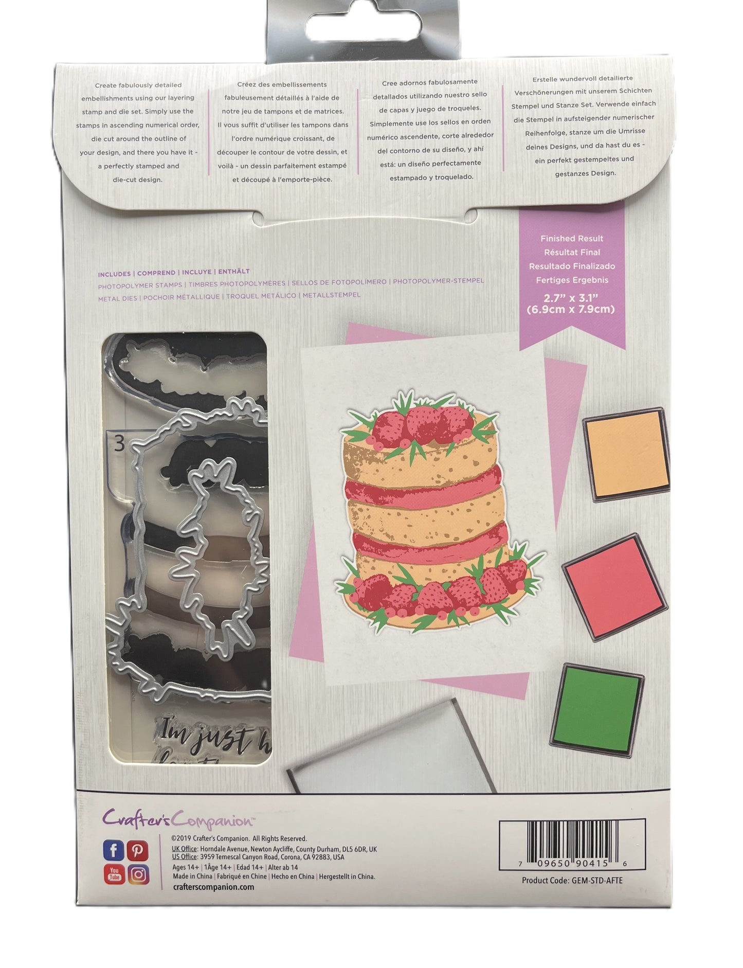 Packaged craft item with a cake design and various shapes on a white background