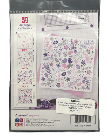 Packaged product with floral design and warning label on a gray background