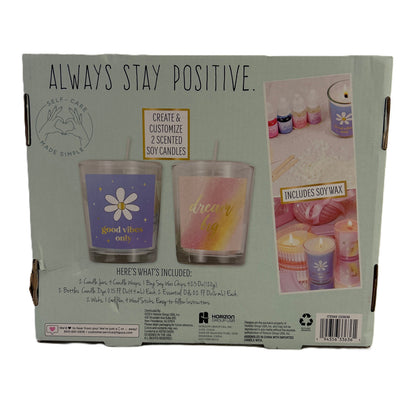 Box of self-care candles with 'Always Stay Positive' text and images of candles on a white background.