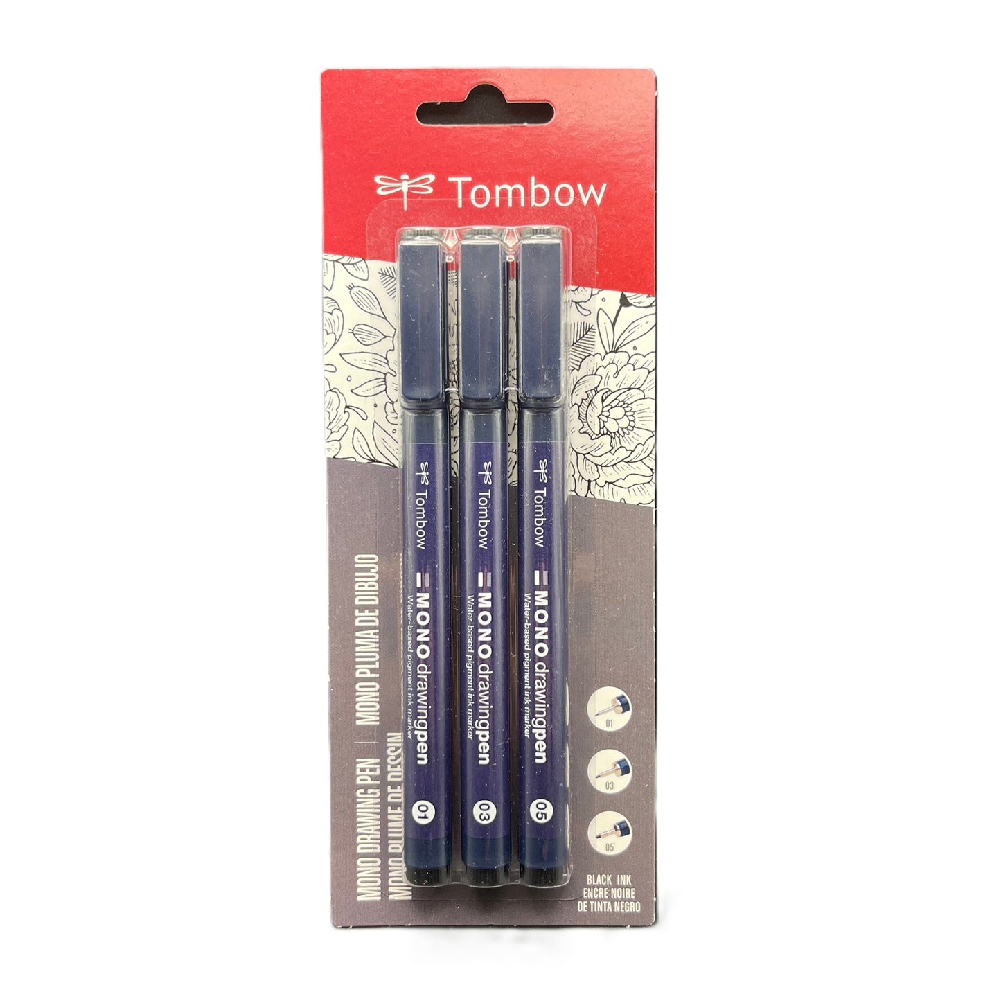 Tombow brand 3 piece black ink mono drawing pen