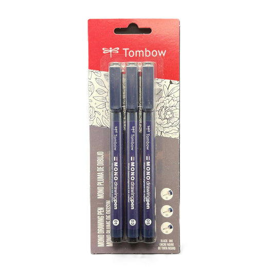 Tombow brand 3 piece black ink mono drawing pen