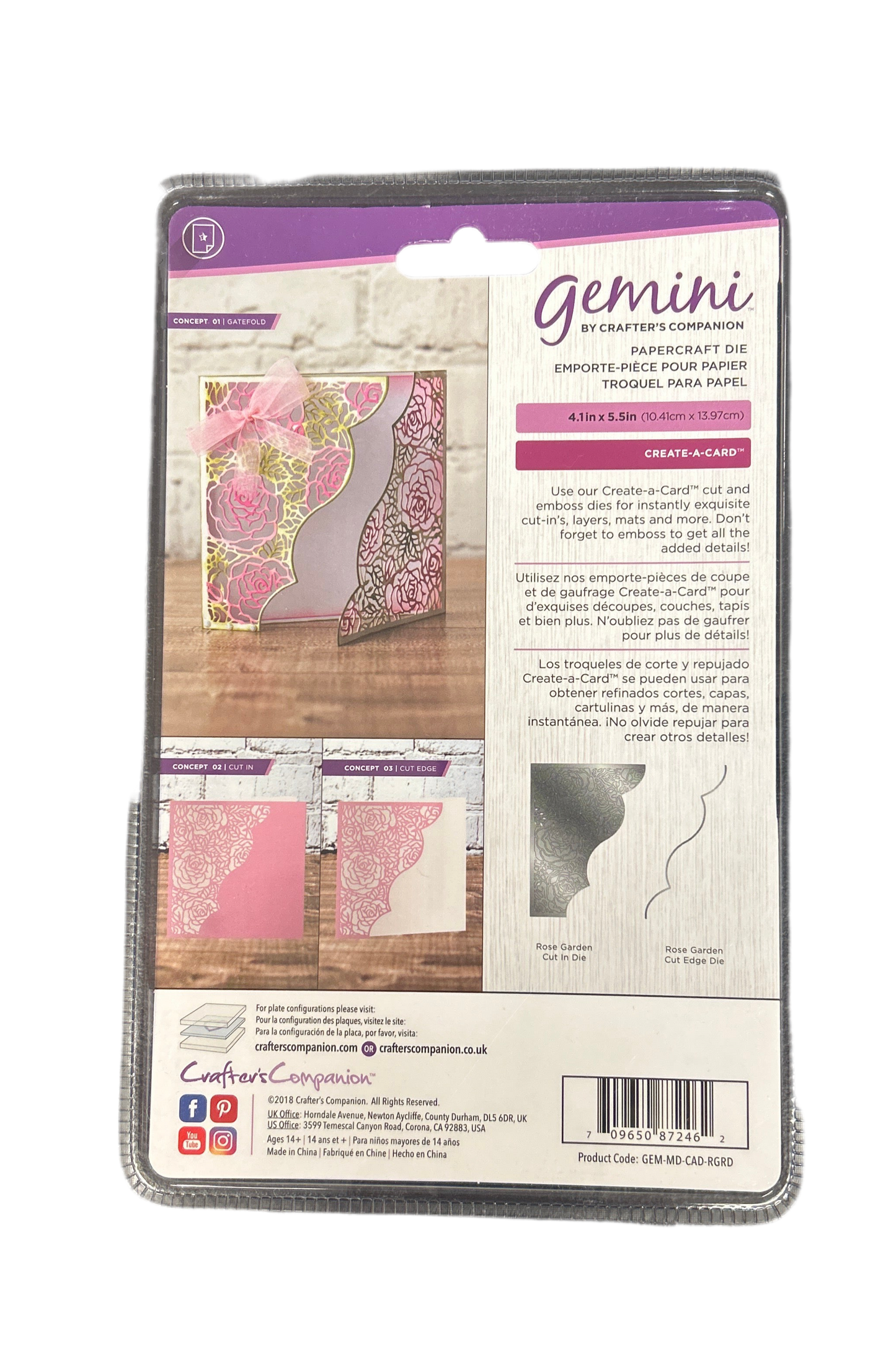Package of Gemini die-cutting tool with pink floral design on a white background