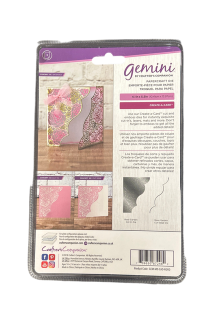 Package of Gemini die-cutting tool with pink floral design on a white background