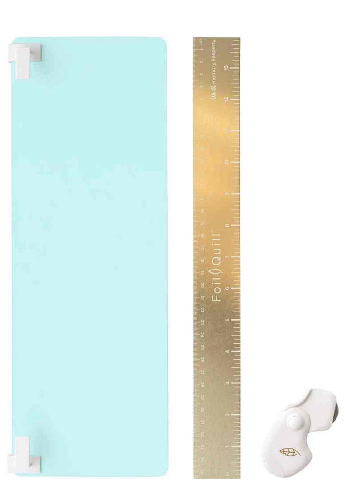 Towel with gradient design and a small white device on a light blue background