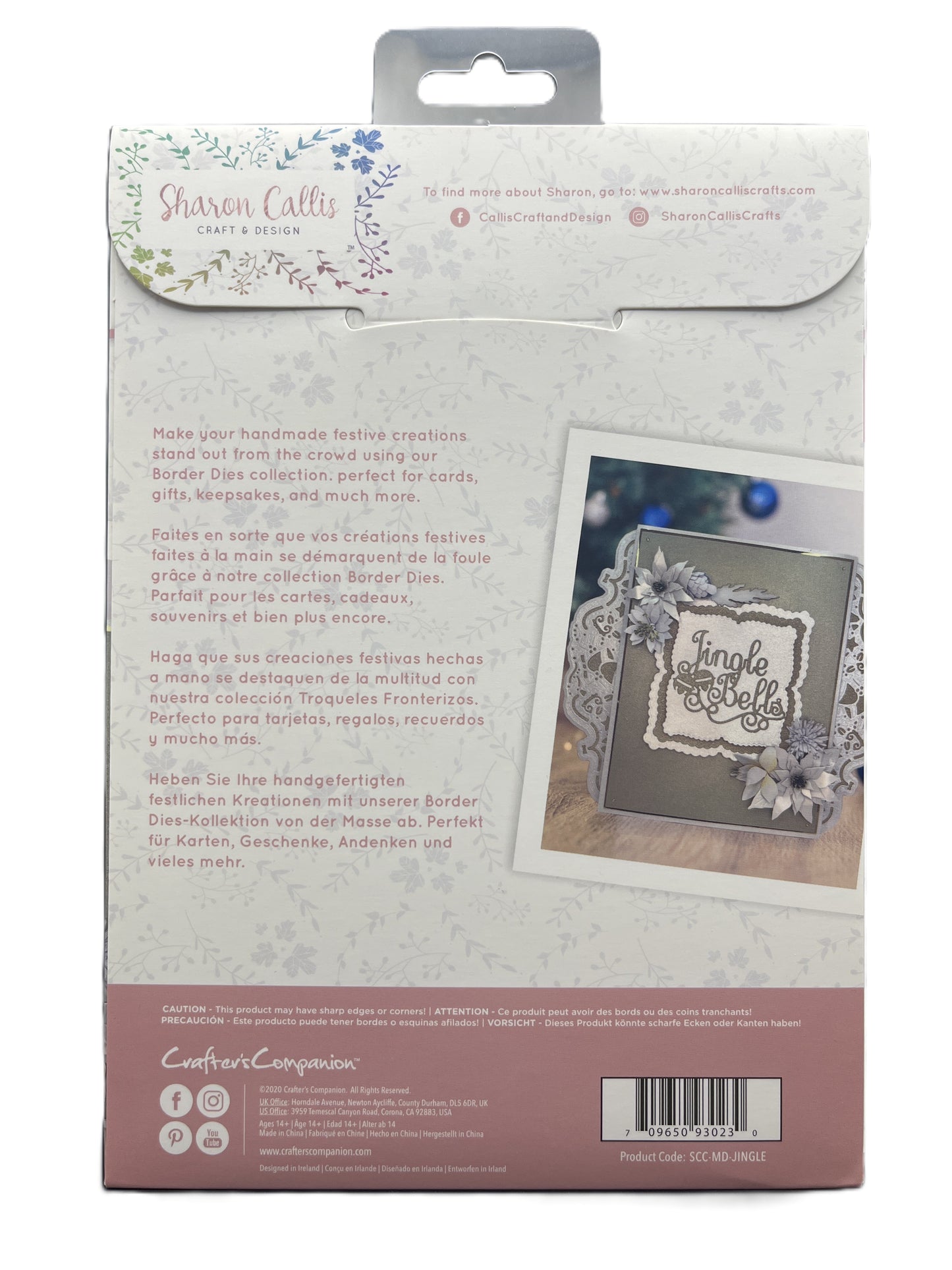Packaging of Sharon Callis craft border set with decorative border design on a white background