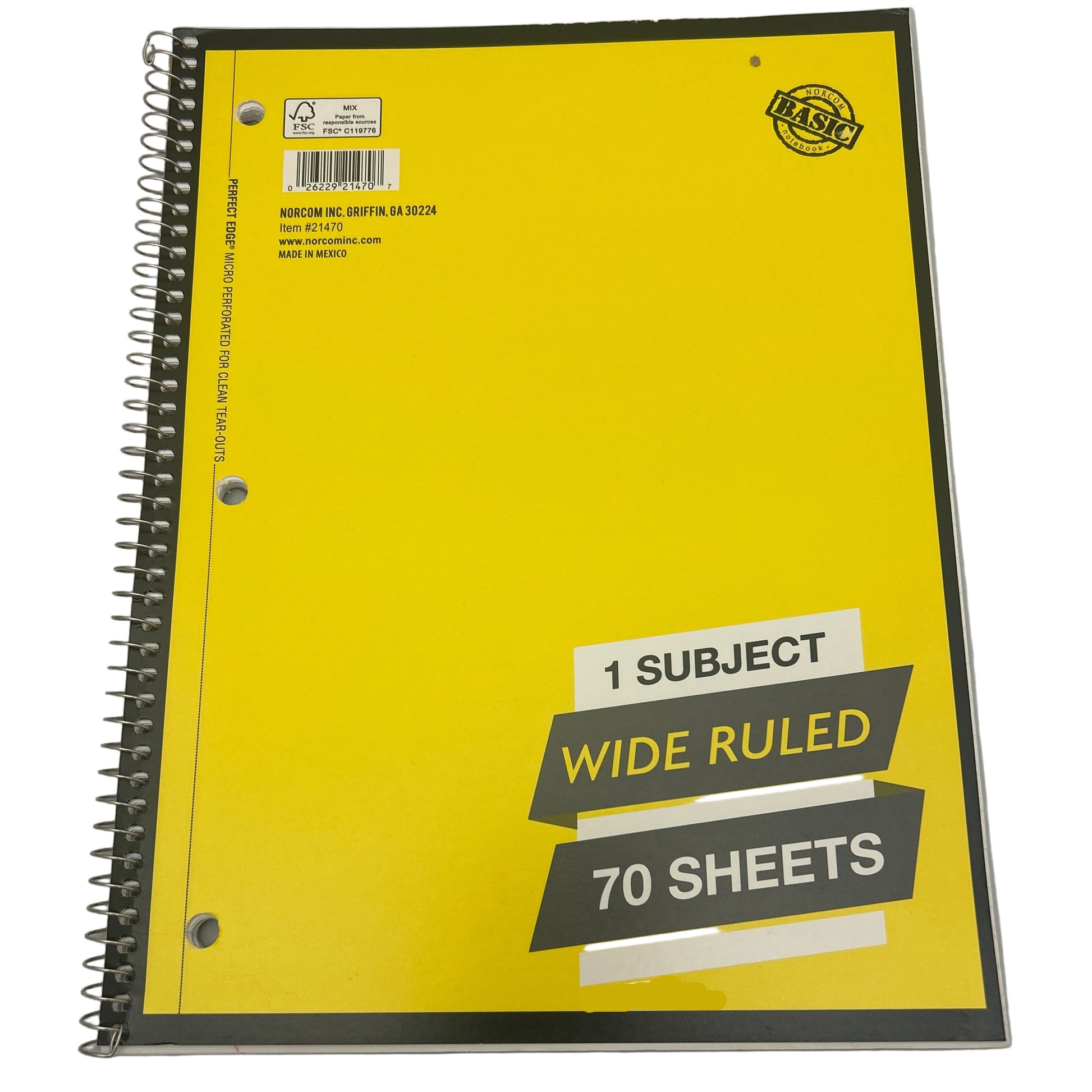 Yellow notebook with black text on a white background