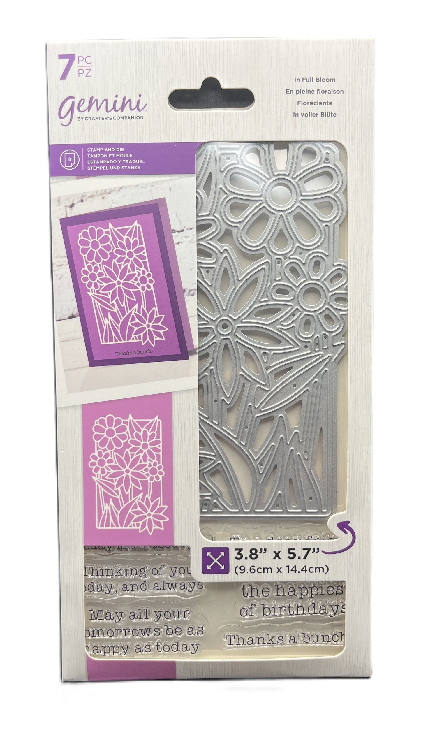 Metal die set with floral designs in packaging on a white background
