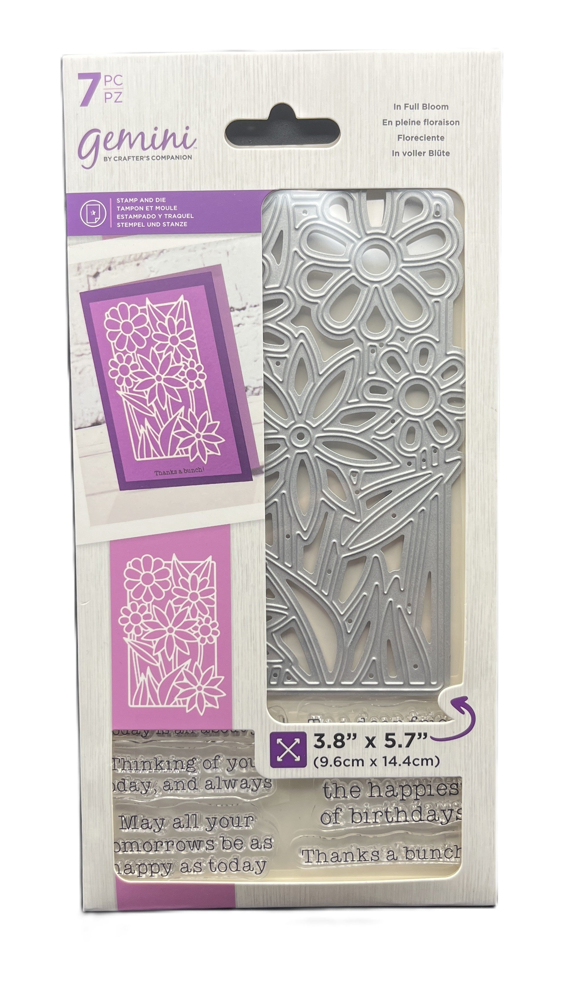Metal die set with floral designs in packaging on a white background