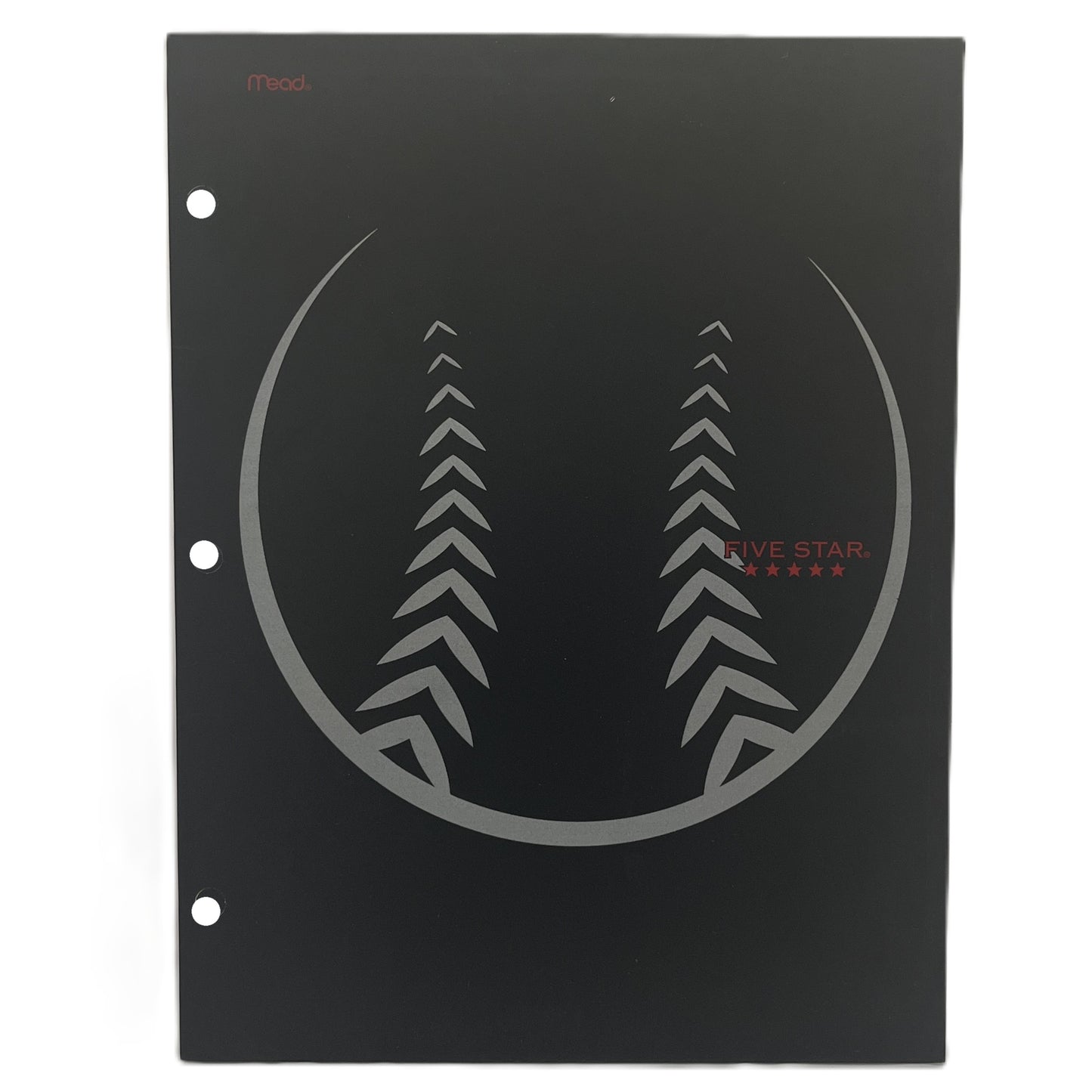 Black notebook cover with a logo and 'Five Star' branding on a white background